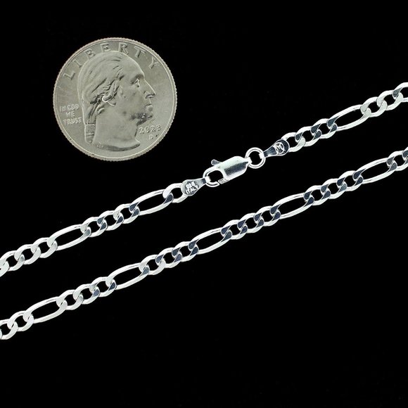 Real 925 SOLID Sterling Silver 4mm Figaro Link Chain Necklace 24" inch - Picture 3 of 6